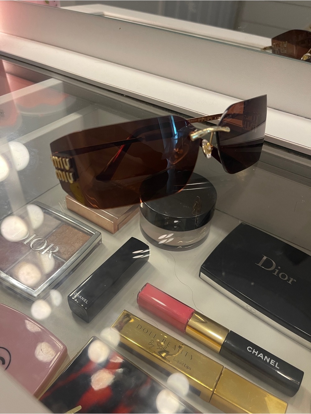 Miu Miu Brown Rimless Shield Sunglasses - Designer